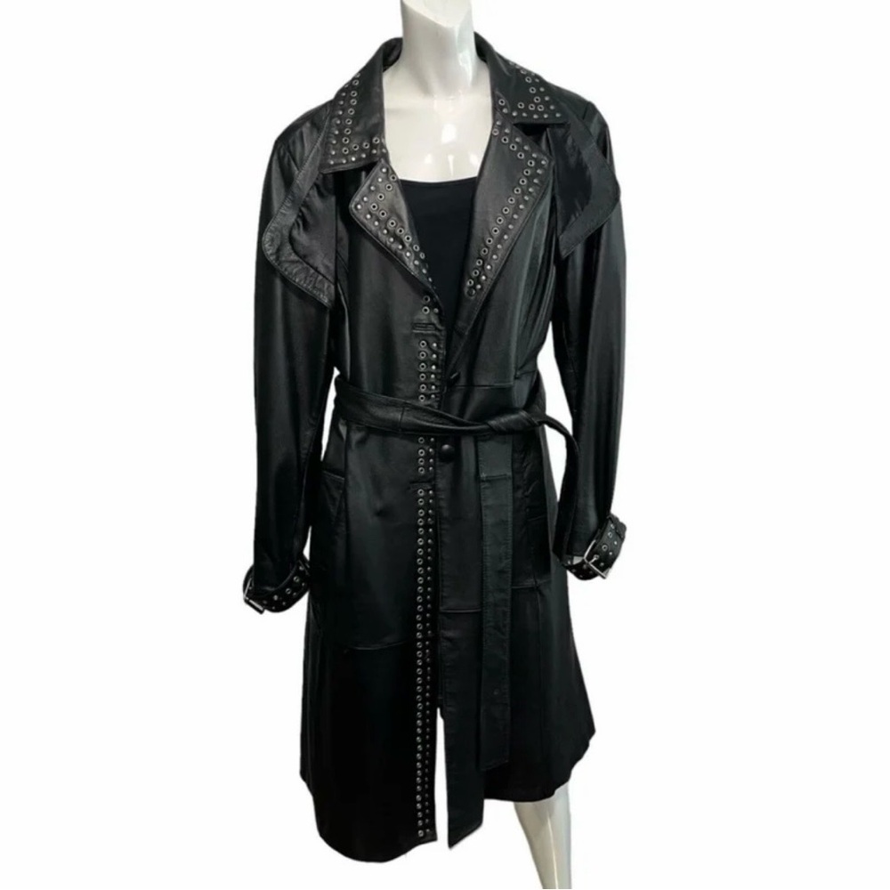 Studded Black Women's Trench Coat